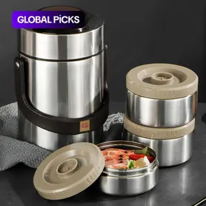 Stainless Steel Lunch Box Set, 1 Set Including 3 Containers & 1 Barrel, Portable Leak‑Proof Food Storage Containers with Lids for Home, Office, School, Picnic and Camping Kitchenware Set#GLOBAL PICKS