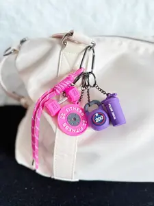 12 Colors Available Complete Sport Gym Fitness Keychain Set 5Pcs-(Hanging Rope Water Bottle Barbell Dumbbell Kettlebell Keychain Fitness Soft Rubber Keyring Barbell Dumbbell Kettlebell Decorative Pendant Bag Purse Charm Keychain For Bags Wristlet Strap