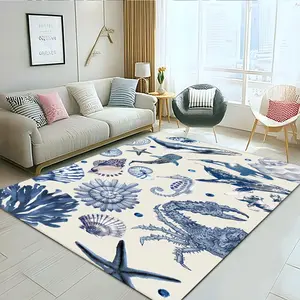 Sea Life Pattern Floor Mat, 1 Count Non-slip Soft Floor Carpet, Decorative Area Rug, Home Decor Rugs for Home Living Room Bedroom Study Room