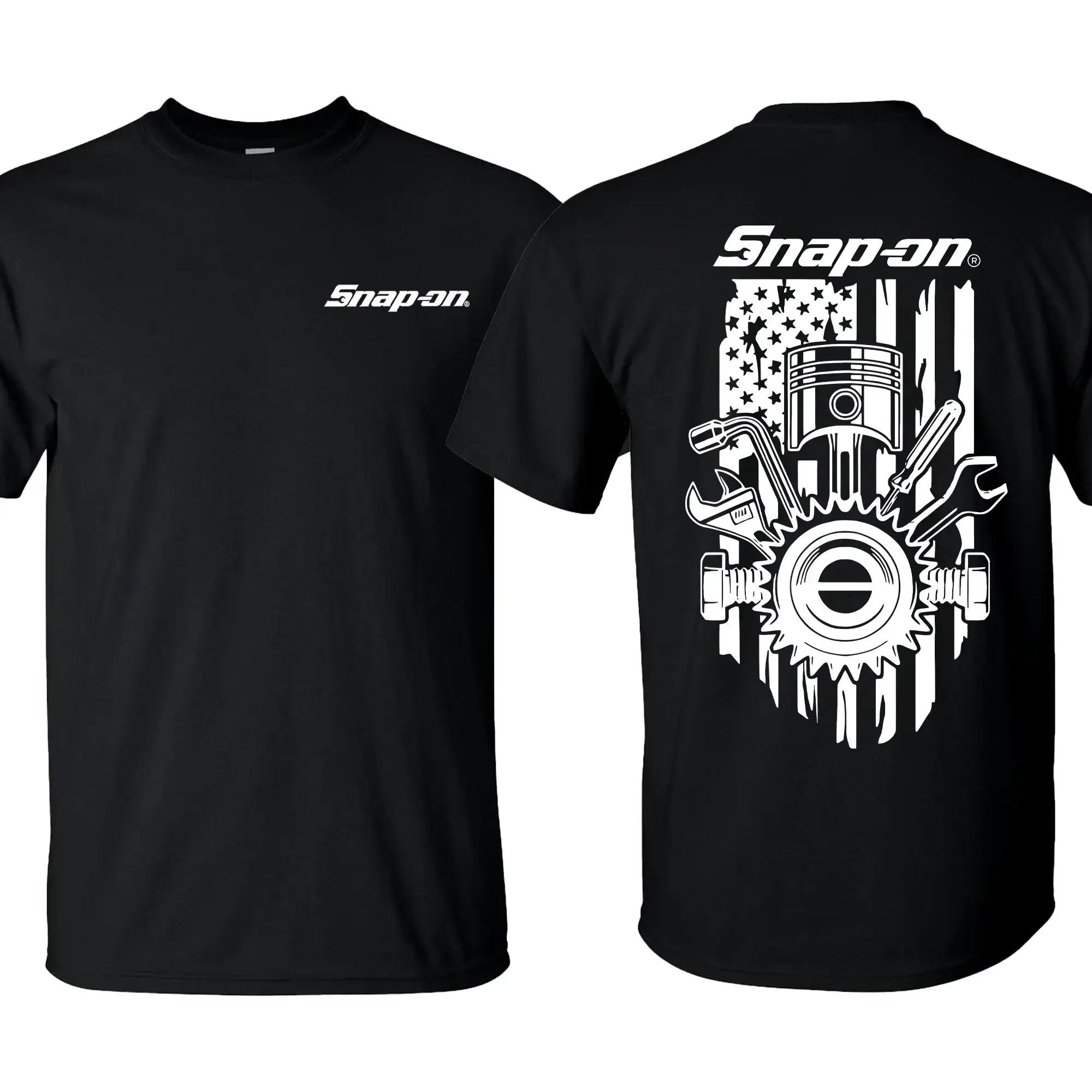 Snap-On T-Shirt American Flag Theme Unisex Casual Wear Crewneck Shortsleeve Men's Top for Garage Enthusiasts and Auto Technicians Menswear Tshirt Streetwear Tropical graphic tees men gifts-DK.X