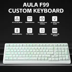AULA F99 Keyboard Gaming, Wireless Mechanical Keyboards, Hot Swappable Custom Creamy White Keyboard, RGB Backlit PC Gaming Keyboards,BT5.0/2.4GHz/USB-C,Topographic Side-printed Keycaps,LEOBOG Switch