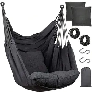 Hammock Chair Hanging Hammock Chair Rope Swing 2 Cushions Included-Sturdy & Durable Soft Cotton Hand Woven Hammock Swing For Bedroom, Porch, Patio-Indoor/Outdoor