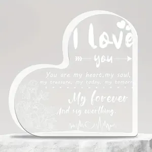 1pc Heart-Shaped Acrylic Love Note Centerpieces Plaque Party Favor - Romantic Gifts For Men And Women, Ideal For Birthdays, Anniversaries, Valentine's Day, Weddings - Classic Style Desktop Decoration With Floral Designs, Valentines Decorations