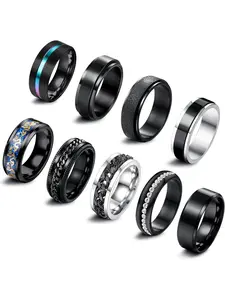 9pcs Mens Stainless Steel Rings Set for Men and Women, Vintage Thumb Bands, Fidget Spinner Wedding Promise Engagement Rings, Stackable Rings, Stackable Finger Rings, Stacking Ring Set, Vintage Rings Jewelry