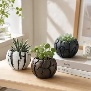 Handmade Cracked Eggshell Ceramic Succulent Planter Breathable Black Clay Root Plant Pot Small  Cactus & Bonsai Planter for Tiny Plants, Desks, or Creative Home Décor
