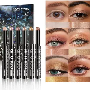 Eye Shadow Sticks 6 Color Set, Radiant Shimmer Eye Makeup Highlighter, Lazy High Lighter, Eyebrow Enhancer, Easy Application, Perfect for All Skin Types