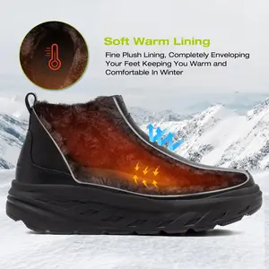OrthoComfoot Men's Wide-Toe Oxford Suede Snow Boots - Slip-On Ankle High Winter Boots with Fuzzy Lining, Black Leather Upper & Rubber Sole for Outdoor Walking in Cold Weather, Winter Shoes