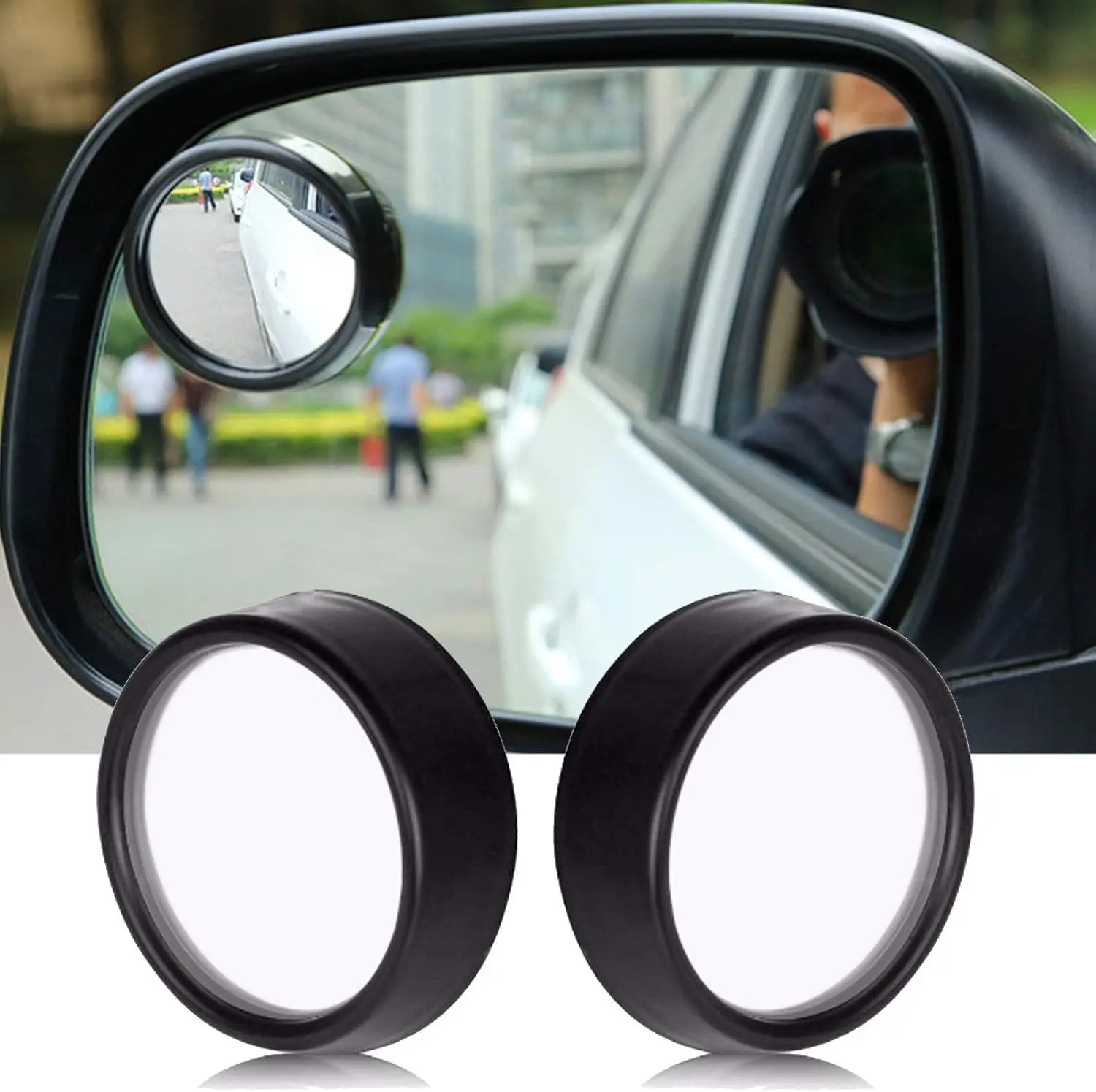 2-Pcs Black Round HD Glass Rearview Mirrors - 360-Degree Rotatable Wide-Angle, Enhanced Sight, Simple Install Car Accessories for Cars