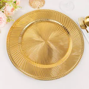 13" Round Metallic Gold Swirl Acrylic Charger Plates 6-Pack with Beaded Rim - Elegant Golden Dinner Plates, Party Charger Set for Upscale Events, Plastic Decorative Dinnerware