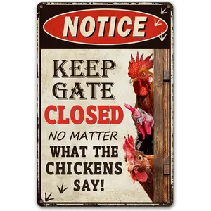 Humorous Chicken Coop Sign "Keep Gate Closed" 8x12 Inches Vintage Metal Tin Artwork for Farm Home Decoration Items Signage Industrial Steel wall art sign durable iron wall art metal wall sign Vintage Metal Tin Sign 