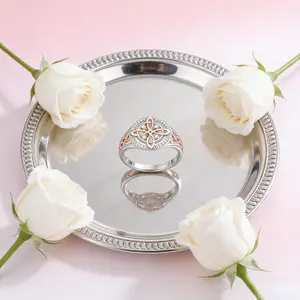 Sterling Silver Rose Gold Plated Celtic Knot Ring, Anillo Nudo de Bruja Plata  Original Witch Knot Jewelry, Cubic Zirconia Decorated  Witches Knot Ring, Witchtok Witch Jewerly Pagan Jewelry for Devotion for Protection