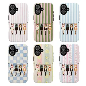 Cute Hanging Cats Phone Case, Playful Colorful Kitty Aesthetic Cover, Tough Shockproof Protective Case, Compatible with iPhone 11-17 Pro Max/Plus and Samsung Galaxy S23-25, Gift for Cat Lovers