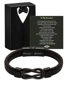 Graduation Gift for Grandson, Cool Infinity Symbol Leather Bracelet, Inspirational Bracelet, Perfect for Birthday, Christmas, Anniversary, Valentine's Day, Men's Gifts