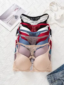 3-Piece/6-Piece Women's Underwear Sexy Push-Up Comfortable, Stretchy and Elegant Bra, Lace V-Neck Plunge Bra - High Support Underwire Deep V-Neck Bra, Viscose+Spandex Fabric, Suitable for Everyday Wear and Special Occasions