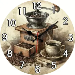 A Pack of Vintage Coffee Machine Pattern Decorative Silent Wall Clock Suitable for Home Decoration Gift Suitable for AA Batteries