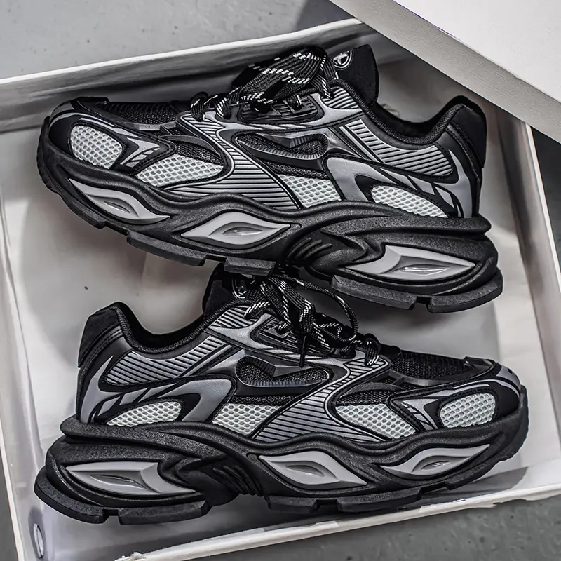 Men's Chunky Retro Mesh Panel Lace-Up Dad Shoes - Men's Shoes with Sculpted Thick Sole, Layered Upper, Cloudnova Design, Breathable, Shock-Absorbing, Lightweight, Comfortable, Steel Toe, Water-Resistant for Streetwear, Everyday Wear Loafers rubber
