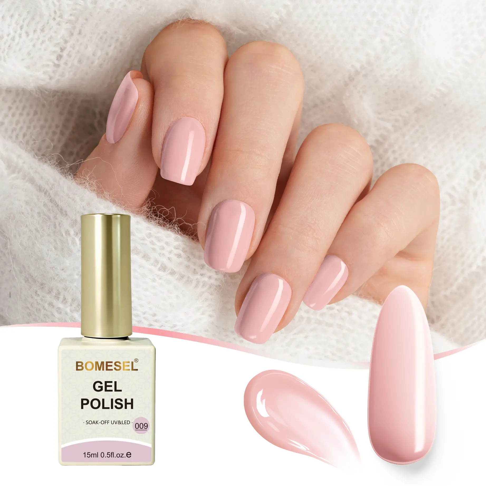 BOMESEL - Gel Nail Polish – Nude Pink Creamy Finish, 15ml Jumbo Size, High Pigment Chip-Resistant Soak-Off Formula, Cures Under UV/LED Lamp, Salon-Quality DIY Manicure, 21-Day Long-Lasting Wear
