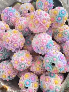 R122- (5PCS) 19mm Round Multicolor Pastel Flowers Clay Beads for DIY