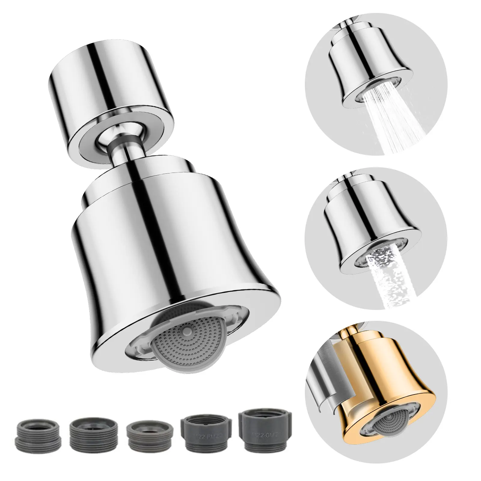 360° Rotatable Faucet Aerator Dual Mode Tap Sprayer SplashProof High Pressure Sink Attachment