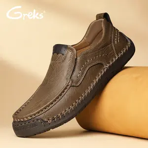 GREKS Men’s No-Fuss Stitched Slip-On Loafers, Lace-Free Everyday Footwear
