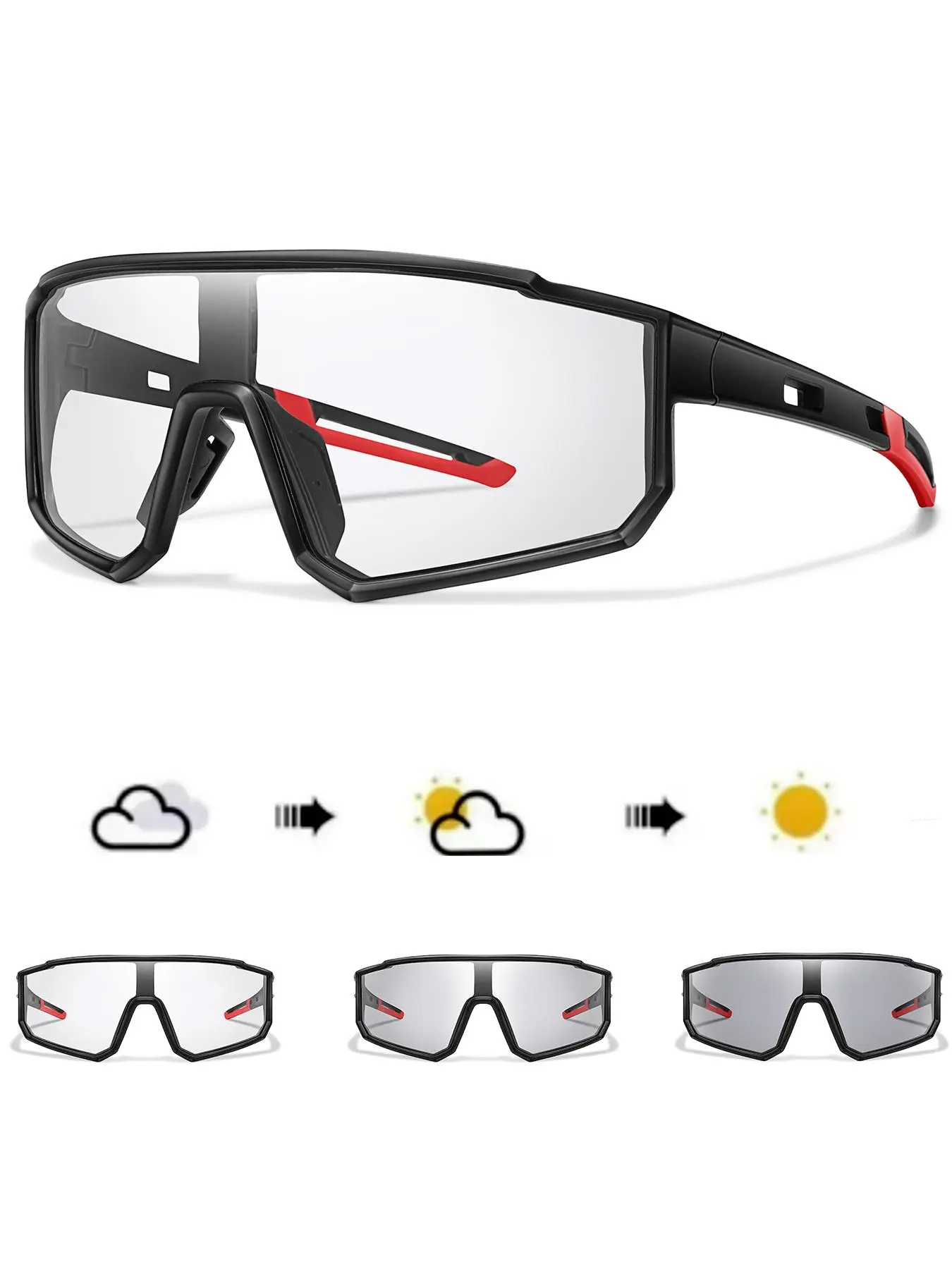 Unisex Photochromic Sporty Sunglasses, Flat Top Wrap Sunlight, Windproof Goggles for Outdoor Sports, Cycling, Hiking, Baseball, Softball, Running, Biking Sunglasses
