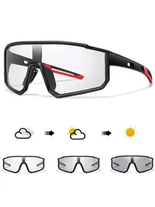 Unisex Photochromic Sporty Sunglasses, Flat Top Wrap Sunlight, Windproof Goggles for Outdoor Sports, Cycling, Hiking, Baseball, Softball, Running, Biking Sunglasses