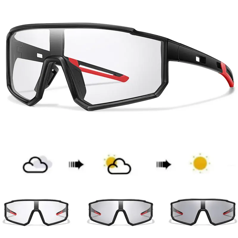 Unisex Photochromic Sporty Sunglasses, Flat Top Wrap Sunlight, Windproof Goggles for Outdoor Sports, Cycling, Hiking, Baseball, Softball, Running, Biking Sunglasses