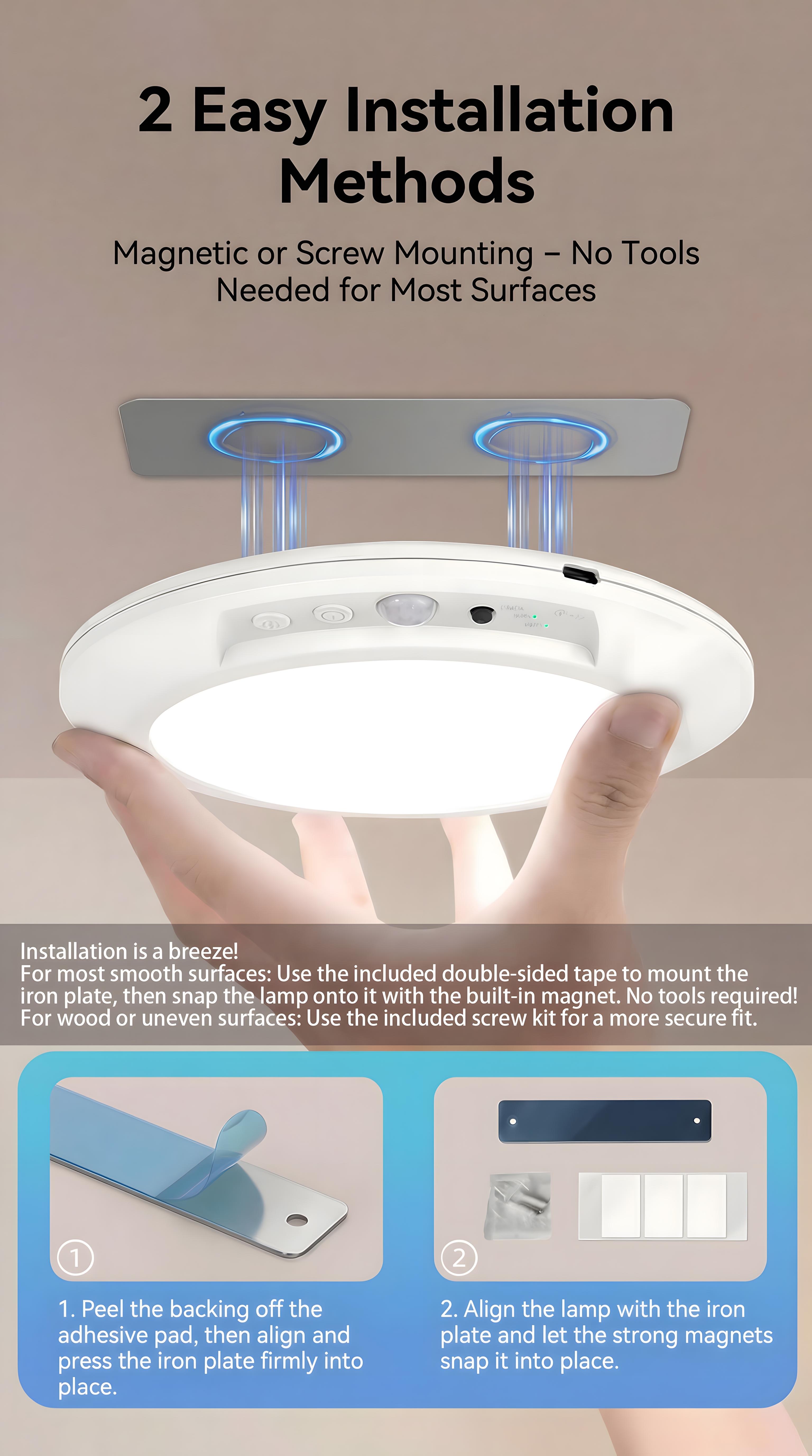 Rechargeable Motion Sensor Ceiling Light with Remote  Type-C- Battery, 3 Color Temperatures, Magnetic Installation, No Wiring, Smart Lamp for Closet, Shower, Pantry, Hallway Dimmable Led Fandelier Dimmable Neon Sign
