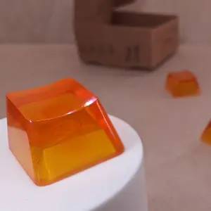 ResinKeyWorks Mango Orange Blank 1U Accent Keycaps, Transparent Hand Polished Resin OEM Caps with MX stems