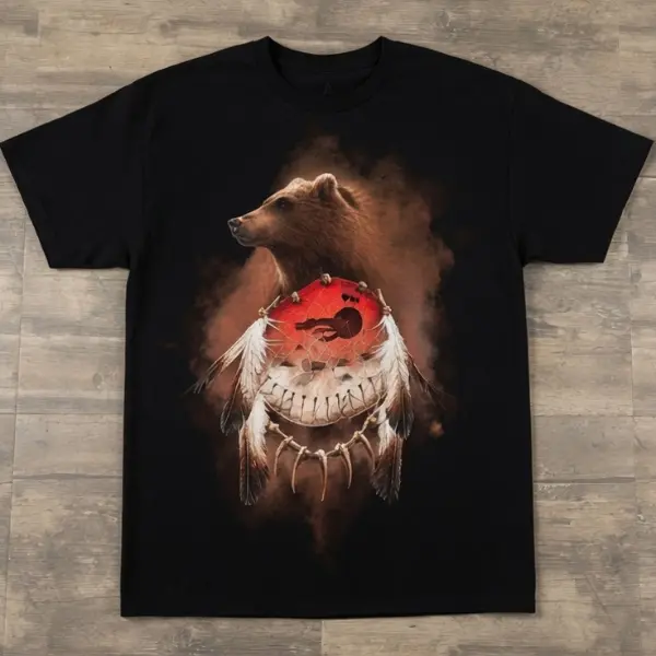 Bear Spirit Dreamcatcher Native American Graphic T-Shirt | Vintage Black Tee | Y2K Menchego Style