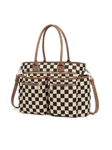 Women's Checkerboard Pattern Zipper Crossbody Tote Bag, Large Capacity Multi-Pocket Design Portable Shoulder Bag For Daily Used, Girl Fashionable Shopping Bag, Vintage Crossbody Bag, Handbag Shoulder Bag