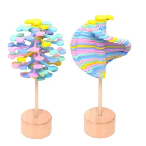 Rotating windmill with color-changing layers and wooden base - No electricity required, math-themed, suitable for home decoration, lollipop layer design, a warm gift, exclusive for math enthusiasts, Christmas, Thanksgiving, New Year indoor decoration