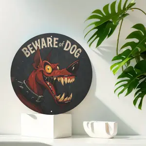 "Beware of Dog" Funny Wall Decor. Vibrant Cartoon Angry Dog Design, 2 Pre-drilled Holes for Easy Hanging, Smooth Edges for Safe Handling. Waterproof & Durable, Suitable for Fence, Porch, Man Cave. Humorous Warning Sign & Great Gift for Dog Owners