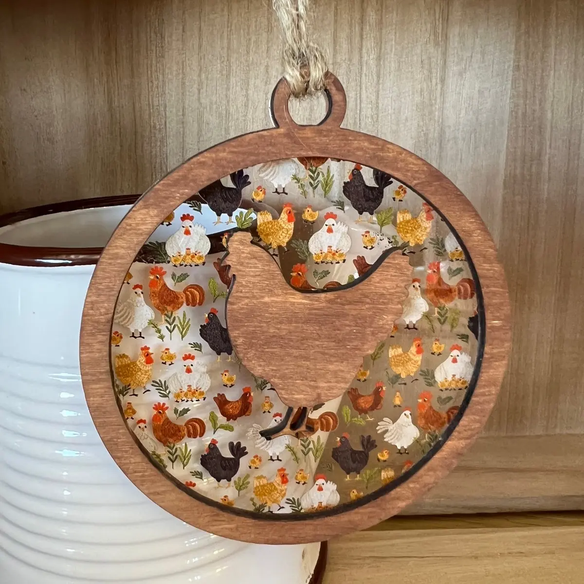 Acrylic Chicken Christmas Ornament / Hanging chicken Decor