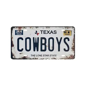 1pc Vintage Metal Sign - "Texas Cowboys" License Plate Retro Rustic Design Vintage Garage Signs Wall Art Western Decor Decoration Tin Sign 12x6 inch For Cafe, Bar, Man Cave, Home, Bedroom, Living Room, Garage, Pub, Shop
