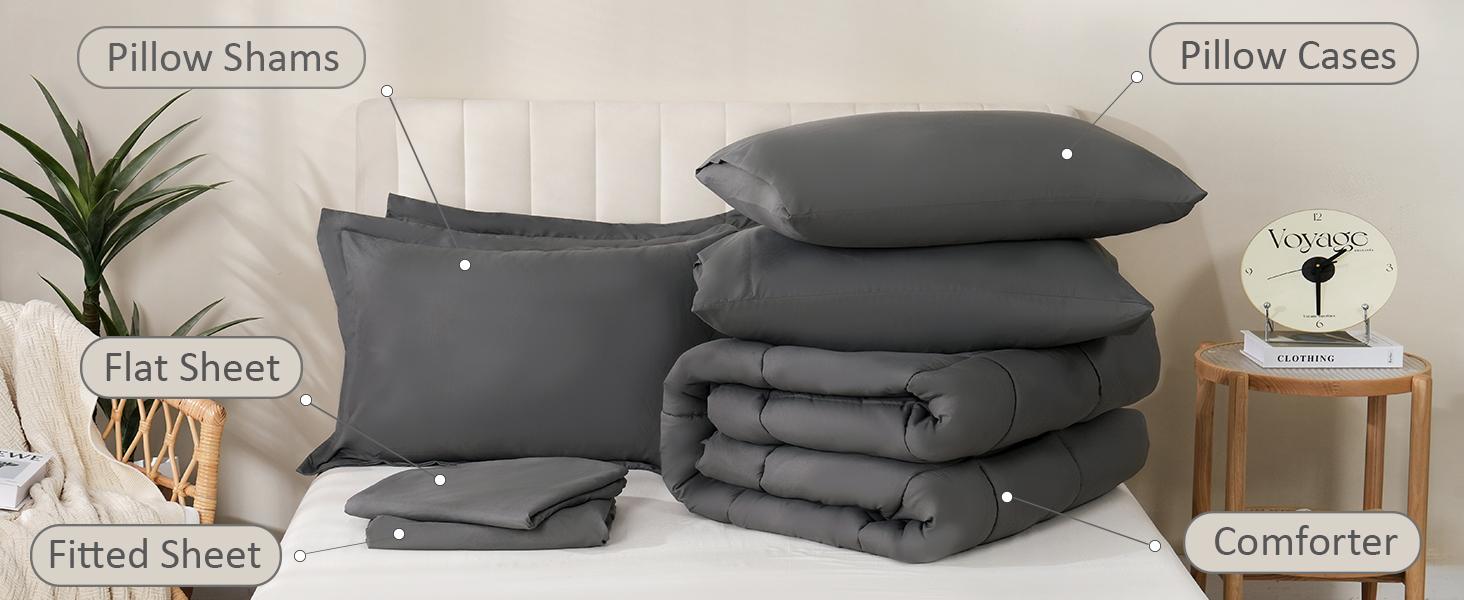 DOWNCOOL 7Pcs Comforter Sets, All Season Bed in a bag ,  Multi-color Down Alternative Bedding Comforter Sets with Comforter, Flat Sheet, Fitted Sheet, 2 Pillow Shams & 2 Pillowcases, Summer Turn Up Pink Bedroom Accessories