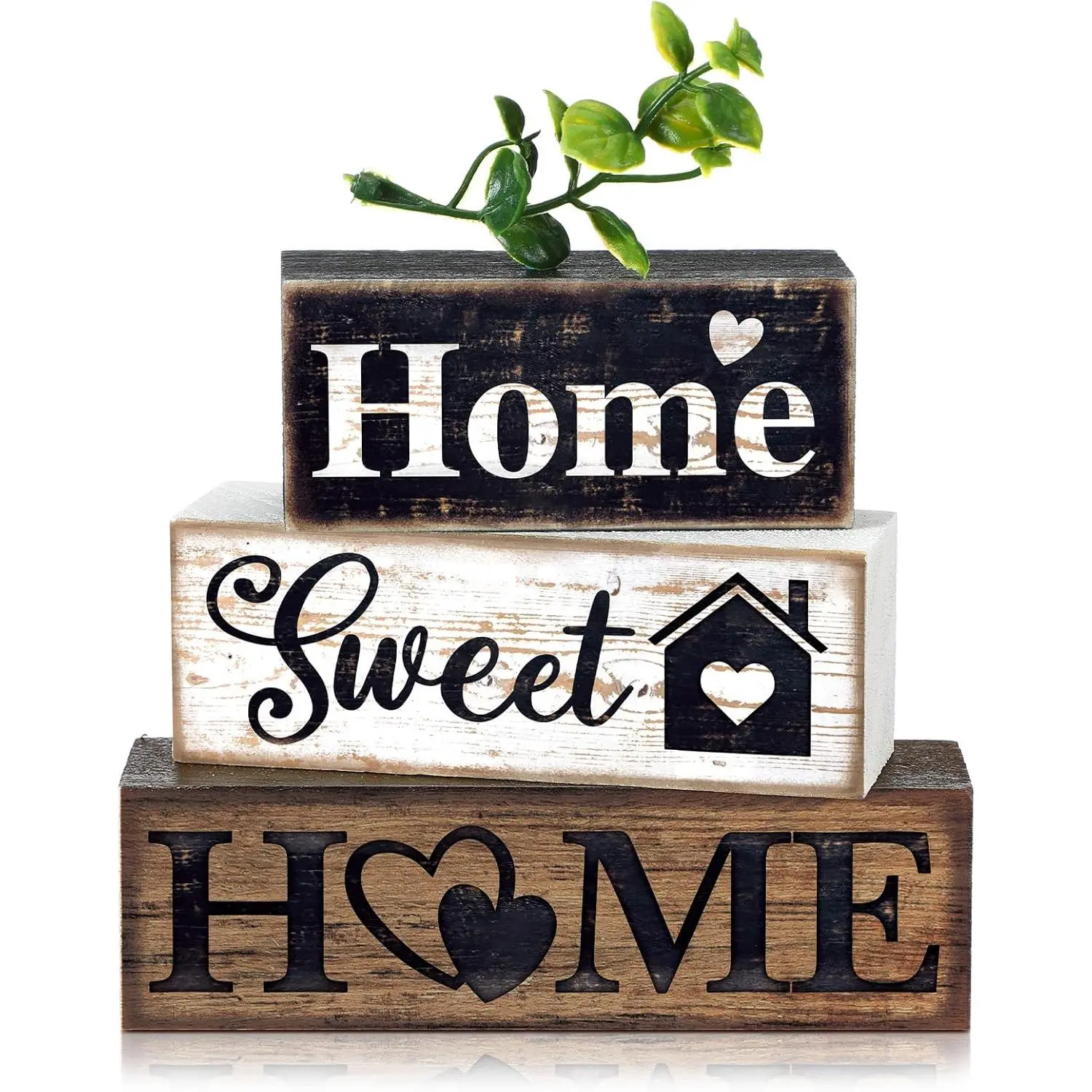 4-Pcs Retro Eucalyptus Leaves Wooden Tabletop Plaques & Signs - Rustic Farmhouse Home Decor, Living Room Decor, Sweet Office Inspo & Study Daily Accessory Gift