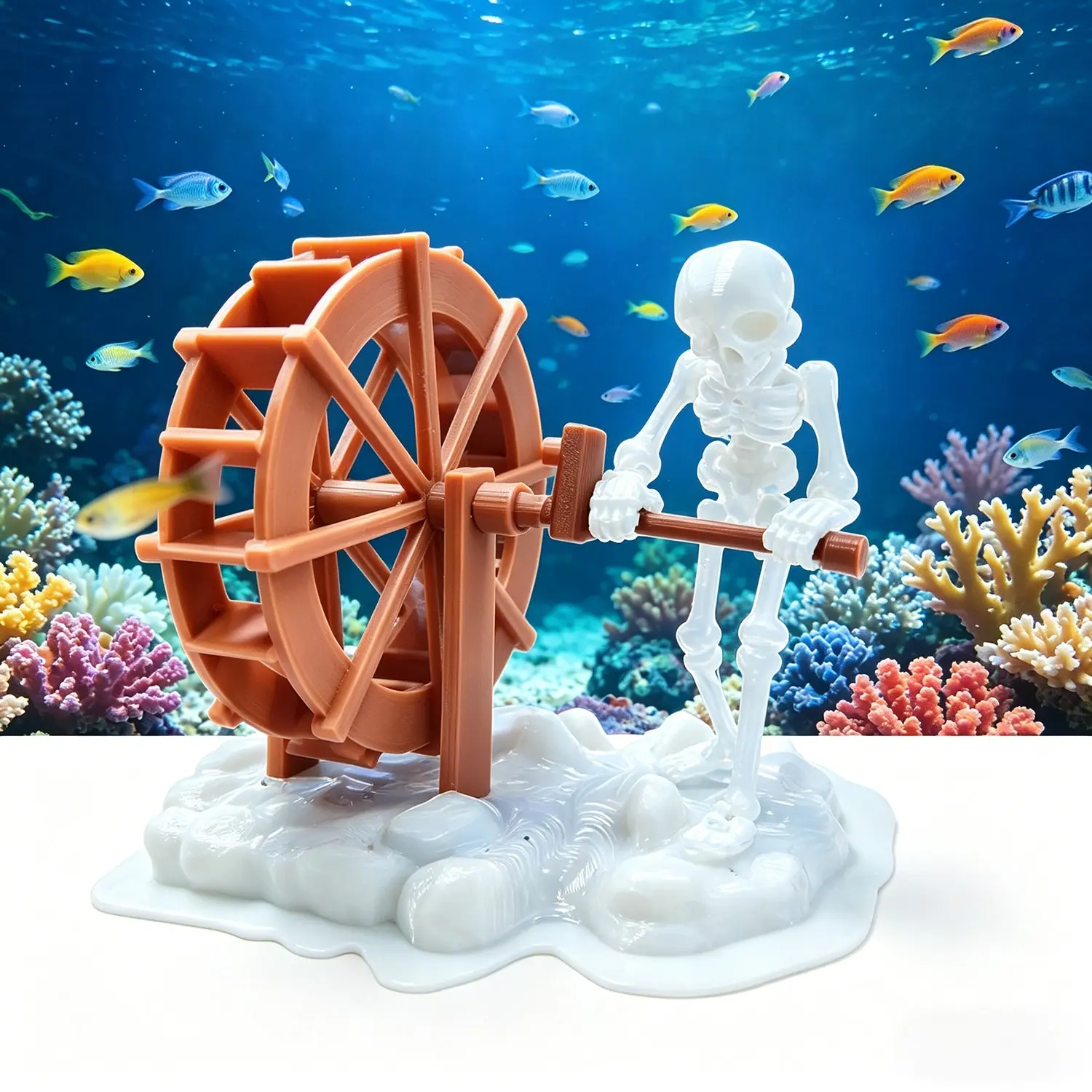 3D Printed Fish Tank Skull Water Wheel Decor, Fish Tank Decorations, Creative Aquarium Ornament, Pet Fish Companion Sculpture, Unique Aquatic Decoration, Aquarium Supplies