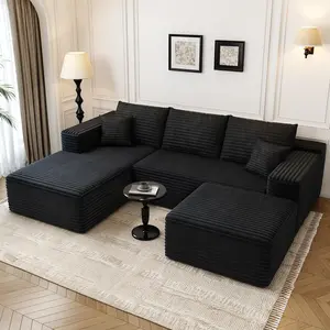 104"Cloud Modular Sectional Sofa with 1 Ottoman,Modern Minimalist Upholstered Couches, Comfort U Shaped Sofa for Living Room,Deep Seat Corner Couch，No Assembly Required