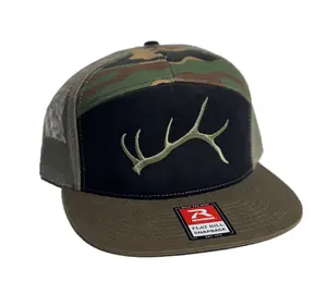 Elk Antler 7 Panel Trucker Hat with Antler Logo to Match and Flat Bill Snapback Design