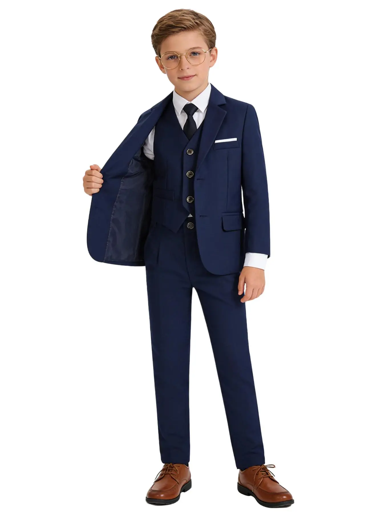 4-piece boys' set (jacket + vest + pants + tie) - Formal, superior quality, elegant design! Perfect gift for boys/toddlers/teenagers! Ideal choice for weddings/graduation ceremonies/church events | Size 100-150CM (excluding shirt) Clothes Sets