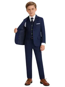 4-piece boys' set (jacket + vest + pants + tie) - Formal, superior quality, elegant design! Perfect gift for boys/toddlers/teenagers! Ideal choice for weddings/graduation ceremonies/church events | Size 100-150CM (excluding shirt)