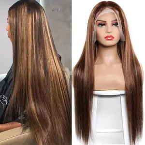 【Lemoda Outlets Deals】Lemoda 13x6 Highlight Straight Lace Frontal Human Hair Wigs Ombre 4/27 Outlets Sale 200 Density 13x6 HD Transparent Lace Front Wigs Pre Plucked
