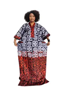 Women's Traditional Oversized Heritage Batik Kaftan Maxi Dress - Lightweight Breathable Fabric, Half Sleeve, Geometric Print, Pockets, Culturally-Inspired Casual Dresses, Casual Fashionable Style, Comfortable Fit
