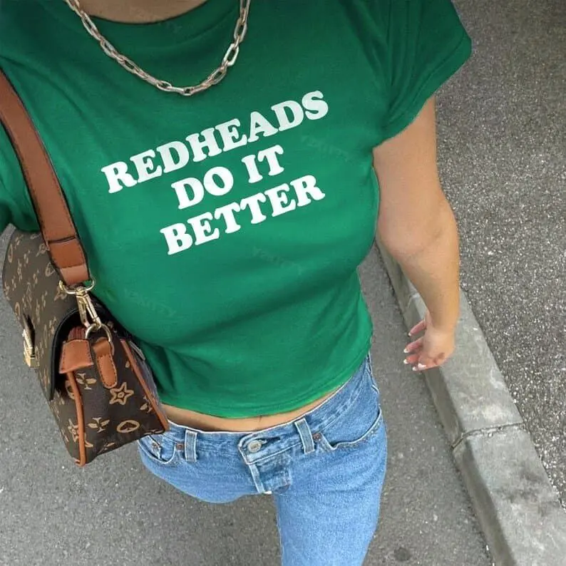 [Sale Up To 50%] Redheads Do It Better Y2K Baby Tee | St. Patrick’s Day Crop Top | Womens Graphic Tee