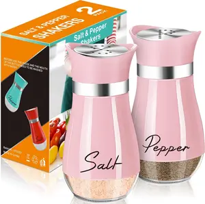 Salt and Pepper Shakers Set,4 oz Glass Bottom Salt Pepper Shaker with Stainless Steel Lid for Kitchen Cooking Table, RV, Camp,BBQ Refillable Design ()
