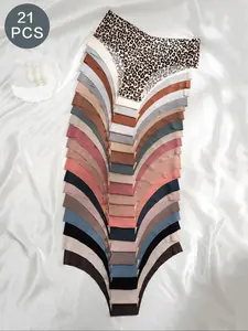 21/36pcs Women's Solid/leopard Print Seamless Panties, Back To School Casual Soft Comfort Breathable Knicker for Fall, Lady Multipack Underwear for Fall, Seamless Panties 2024, Womenswear, 90s Clothes Wear