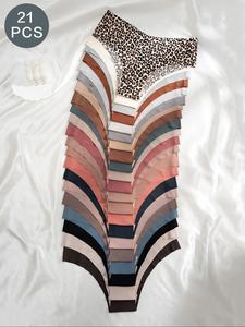 21/36pcs women's solid/leopard print seamless panties, back to school casual soft comfort breathable knicker for fall, lady multipack underwear for fall, seamless panties 2024, womenswear, 90s clothes wear