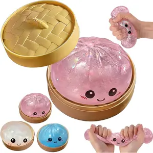 Real Dumpling Squishy Glitter Slow Rising Bao Bun Fidget Toy Soft TPR Sensory Stress Relief Valentine's Day Gift Summer Vibes for Kids Adults