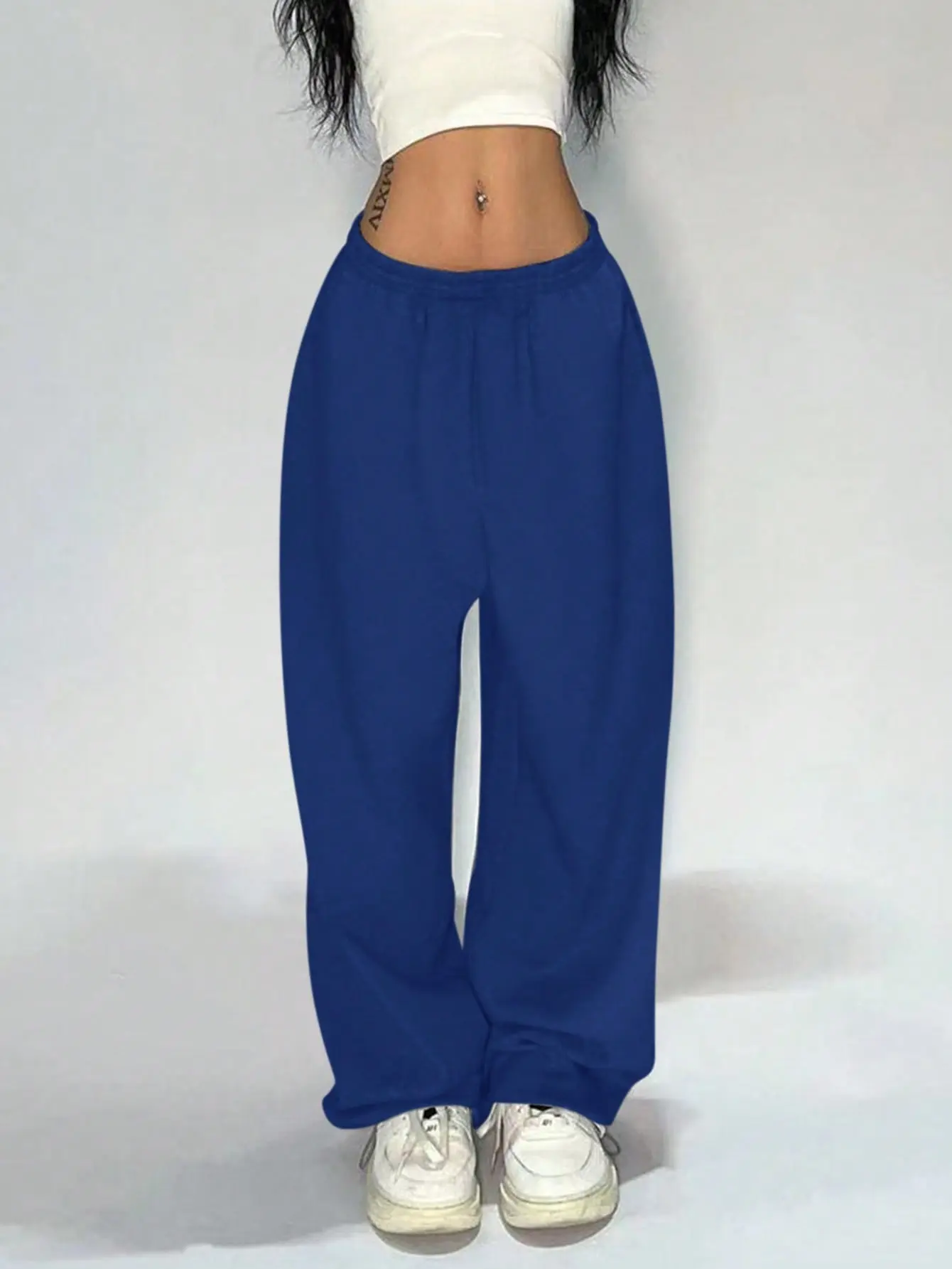 Women's Solid Color Elastic Waist Pocket Casual Sweatpants